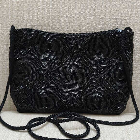 Andre Cellini Black Beaded Special Occasion Shoulder Bag Vintage - Picture 12 of 12